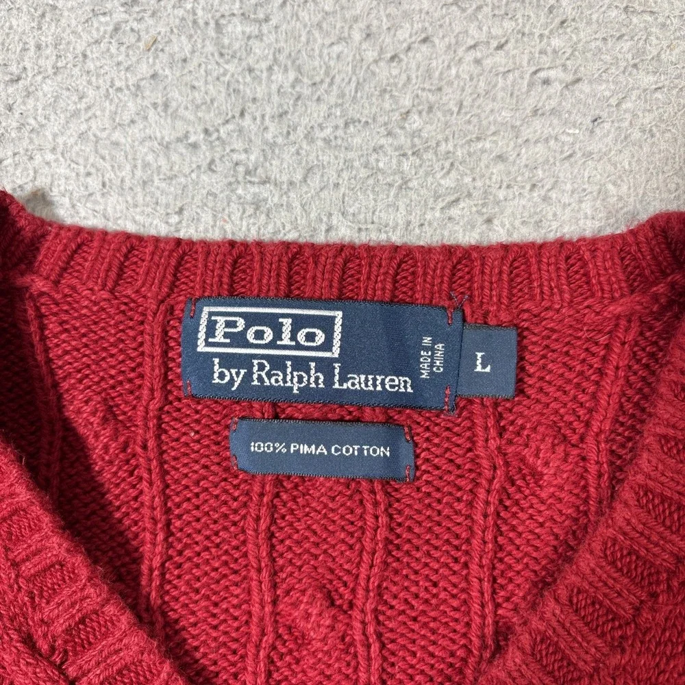 Vintage Polo Ralph Lauren Sweater Vest Mens L Red Blue Pony Golf Preppy V Neck - Picture 2 of 6